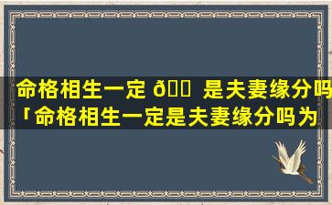 命格相生一定 🐠 是夫妻缘分吗「命格相生一定是夫妻缘分吗为 🐟 什么」